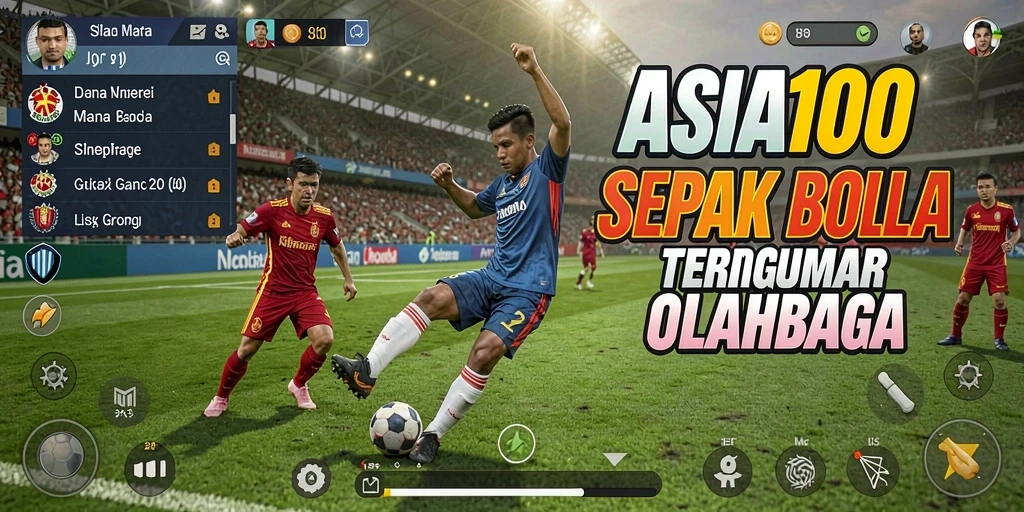Tampilan gameplay ASIA100 yang mendebarkan dengan aksi sepak bola seru.