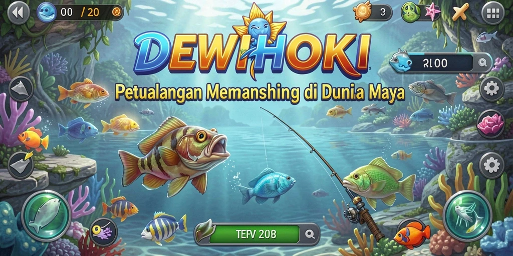 Screenshot gameplay DEWIHOKI yang menunjukkan aksi menangkap ikan.