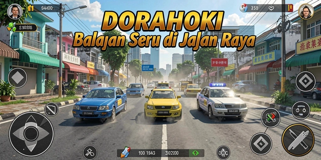Screenshot gameplay DORAHOKI yang menampilkan balapan di lintasan seru.