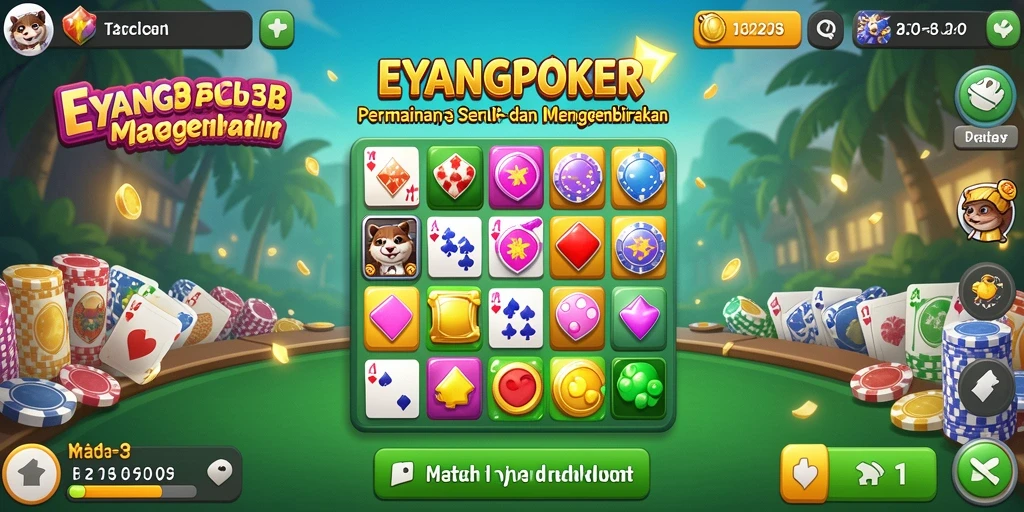 Tampilan gameplay Match-3 yang menarik dan penuh warna.