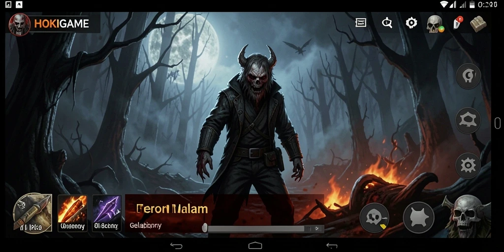 Screenshot gameplay HOKIGAME dengan suasana horor yang mencekam.