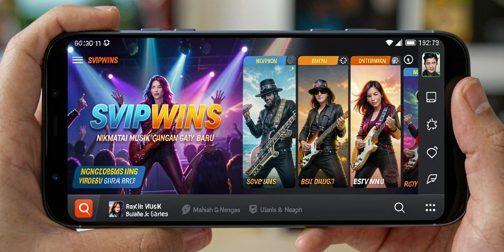 Tampilan gameplay SVIPWINS dengan antarmuka yang menarik dan lagu-lagu yang seru.