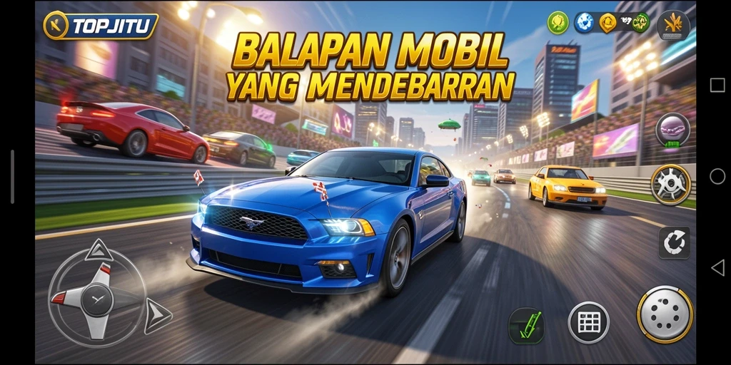 Screenshot gameplay dari balapan mendebarkan di TOPJITU.